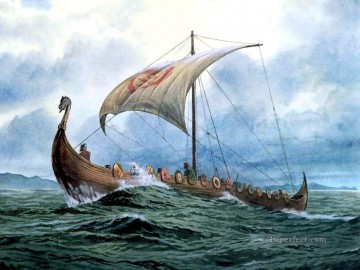 barco vikingo en el mar barcos increíbles Pinturas al óleo